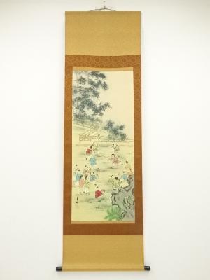 作家物　唐子　肉筆絹本掛軸